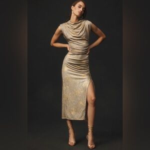 Anthropologie the Maya Ruched Cowl-neck dress shine edition